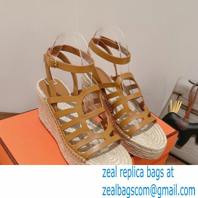 Hermes Heel 8.5cm Platform 5cm Catalya Wedge Espadrilles Brown 2023