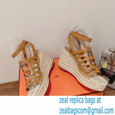 Hermes Heel 8.5cm Platform 5cm Catalya Wedge Espadrilles Brown 2023