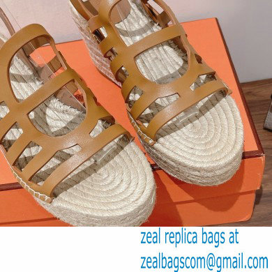 Hermes Heel 8.5cm Platform 5cm Catalya Wedge Espadrilles Brown 2023 - Click Image to Close