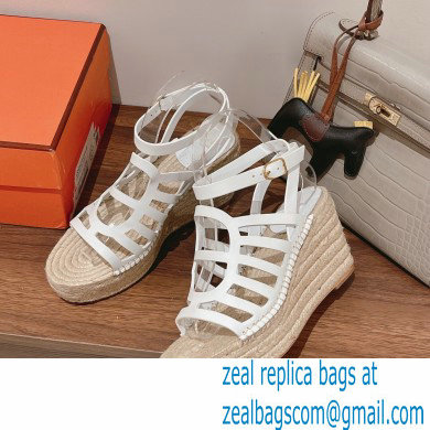 Hermes Heel 8.5cm Platform 5cm Catalya Wedge Espadrilles White 2023 - Click Image to Close