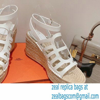 Hermes Heel 8.5cm Platform 5cm Catalya Wedge Espadrilles White 2023