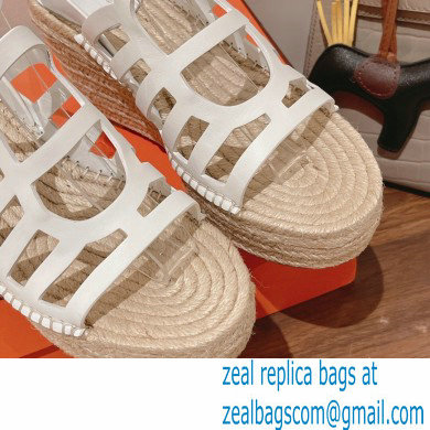 Hermes Heel 8.5cm Platform 5cm Catalya Wedge Espadrilles White 2023