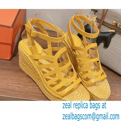 Hermes Heel 8.5cm Platform 5cm Catalya Wedge Espadrilles Yellow 2023