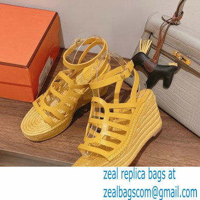 Hermes Heel 8.5cm Platform 5cm Catalya Wedge Espadrilles Yellow 2023