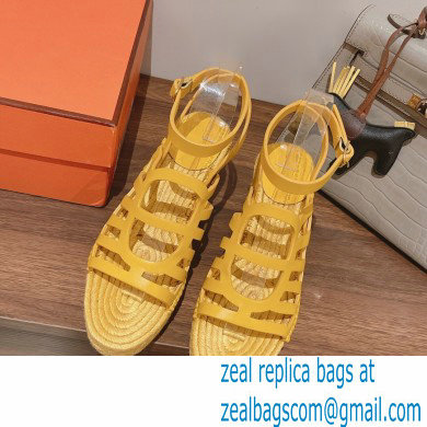 Hermes Heel 8.5cm Platform 5cm Catalya Wedge Espadrilles Yellow 2023