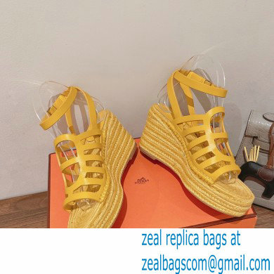 Hermes Heel 8.5cm Platform 5cm Catalya Wedge Espadrilles Yellow 2023 - Click Image to Close