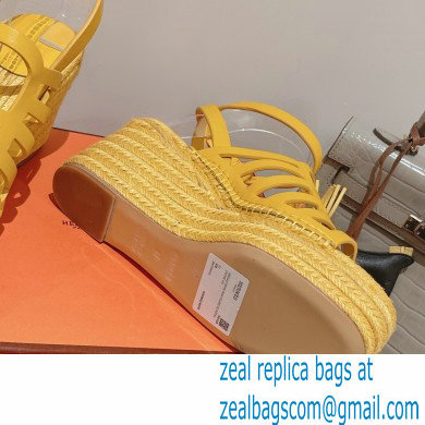 Hermes Heel 8.5cm Platform 5cm Catalya Wedge Espadrilles Yellow 2023 - Click Image to Close
