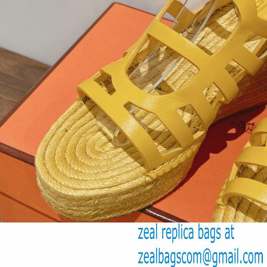 Hermes Heel 8.5cm Platform 5cm Catalya Wedge Espadrilles Yellow 2023