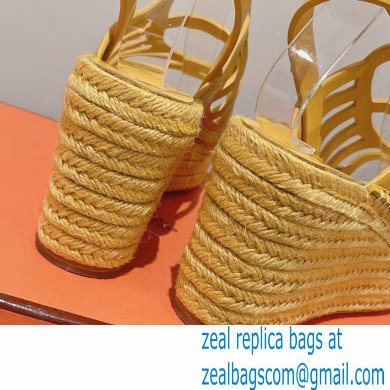 Hermes Heel 8.5cm Platform 5cm Catalya Wedge Espadrilles Yellow 2023