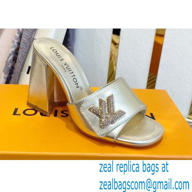 Louis Vuitton Heel 8.5cm Shake Mules in Metallic lambskin Gold 2023