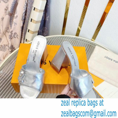 Louis Vuitton Heel 8.5cm Shake Mules in Metallic lambskin Silver 2023