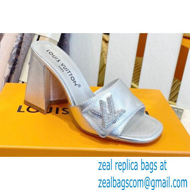 Louis Vuitton Heel 8.5cm Shake Mules in Metallic lambskin Silver 2023