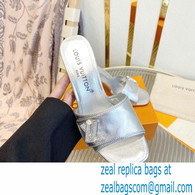 Louis Vuitton Heel 8.5cm Shake Mules in Metallic lambskin Silver 2023