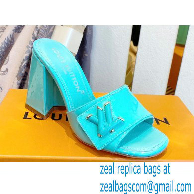 Louis Vuitton Heel 8.5cm Shake Mules in Patent calf leather Turquoise Green 2023