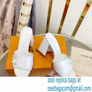 Louis Vuitton Heel 8.5cm Shake Mules in Patent calf leather White 2023