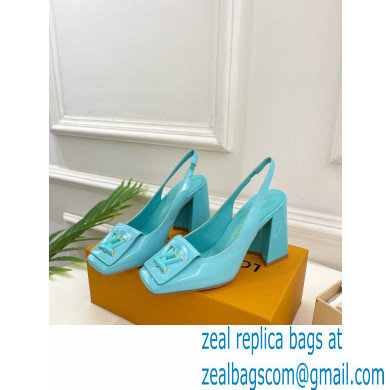 Louis Vuitton Heel 8.5cm Shake Slingback Pumps in Patent calf leather Turquoise Green 2023