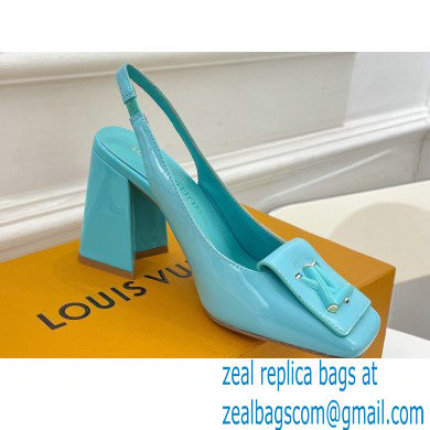 Louis Vuitton Heel 8.5cm Shake Slingback Pumps in Patent calf leather Turquoise Green 2023