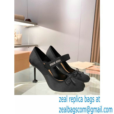 Miu Miu heel 9.5cm Satin pumps black 2023 - Click Image to Close