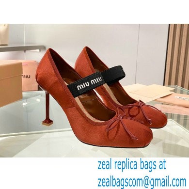 Miu Miu heel 9.5cm Satin pumps cocoa brown 2023 - Click Image to Close
