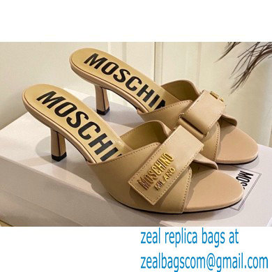 Moschino Heel 6.5cm Metal Logo foiled calfskin sandals Beige 2023