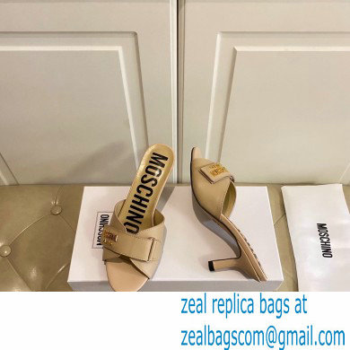 Moschino Heel 6.5cm Metal Logo foiled calfskin sandals Beige 2023