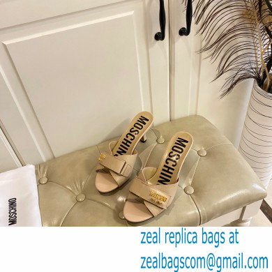 Moschino Heel 6.5cm Metal Logo foiled calfskin sandals Beige 2023 - Click Image to Close