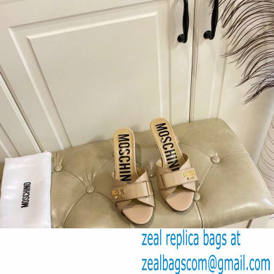 Moschino Heel 6.5cm Metal Logo foiled calfskin sandals Beige 2023 - Click Image to Close