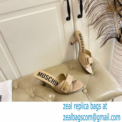 Moschino Heel 6.5cm Metal Logo foiled calfskin sandals Beige 2023 - Click Image to Close