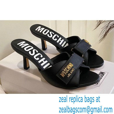 Moschino Heel 6.5cm Metal Logo foiled calfskin sandals Black 2023