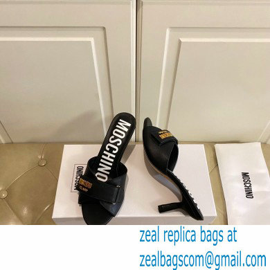 Moschino Heel 6.5cm Metal Logo foiled calfskin sandals Black 2023 - Click Image to Close