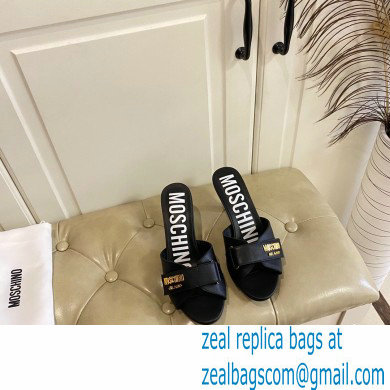 Moschino Heel 6.5cm Metal Logo foiled calfskin sandals Black 2023 - Click Image to Close