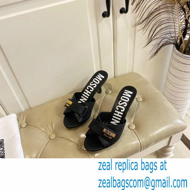 Moschino Heel 6.5cm Metal Logo foiled calfskin sandals Black 2023 - Click Image to Close