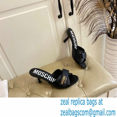 Moschino Heel 6.5cm Metal Logo foiled calfskin sandals Black 2023 - Click Image to Close