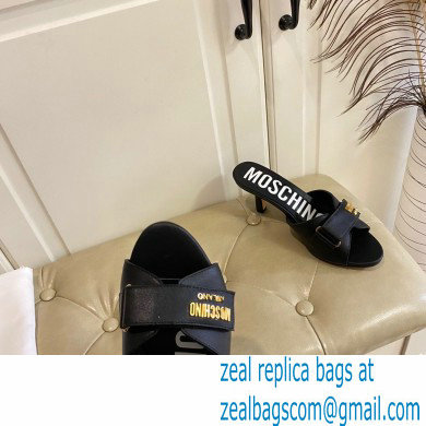 Moschino Heel 6.5cm Metal Logo foiled calfskin sandals Black 2023