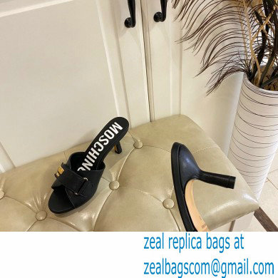 Moschino Heel 6.5cm Metal Logo foiled calfskin sandals Black 2023