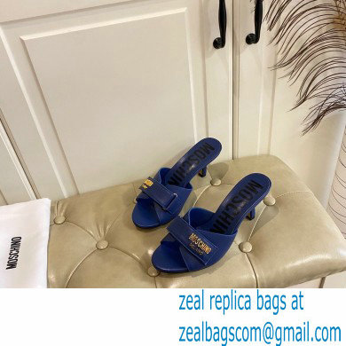 Moschino Heel 6.5cm Metal Logo foiled calfskin sandals Blue 2023