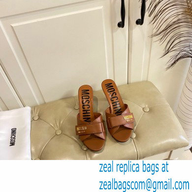 Moschino Heel 6.5cm Metal Logo foiled calfskin sandals Brown 2023