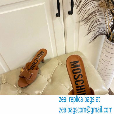 Moschino Heel 6.5cm Metal Logo foiled calfskin sandals Brown 2023 - Click Image to Close