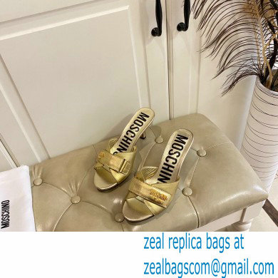 Moschino Heel 6.5cm Metal Logo foiled calfskin sandals Gold 2023