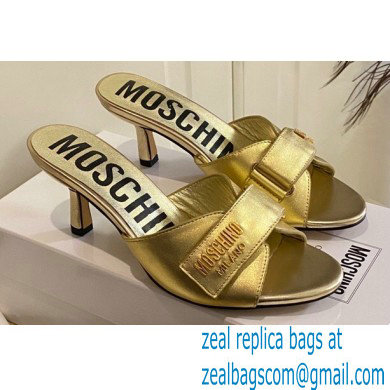 Moschino Heel 6.5cm Metal Logo foiled calfskin sandals Gold 2023