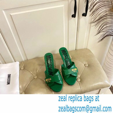 Moschino Heel 6.5cm Metal Logo foiled calfskin sandals Green 2023 - Click Image to Close