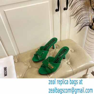 Moschino Heel 6.5cm Metal Logo foiled calfskin sandals Green 2023 - Click Image to Close