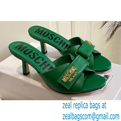 Moschino Heel 6.5cm Metal Logo foiled calfskin sandals Green 2023 - Click Image to Close