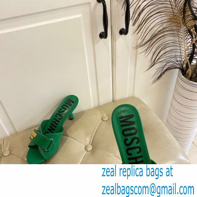 Moschino Heel 6.5cm Metal Logo foiled calfskin sandals Green 2023 - Click Image to Close