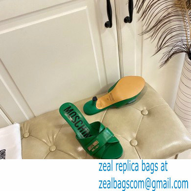 Moschino Heel 6.5cm Metal Logo foiled calfskin sandals Green 2023