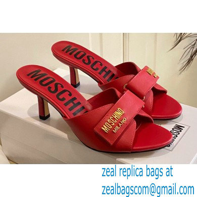 Moschino Heel 6.5cm Metal Logo foiled calfskin sandals Red 2023