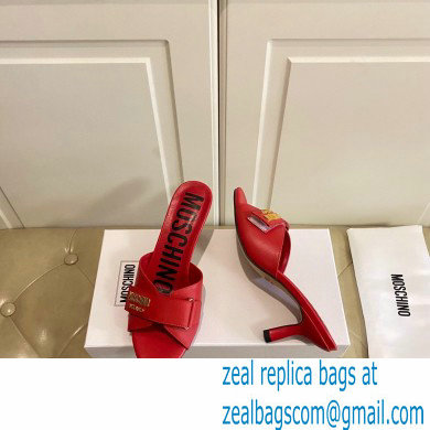 Moschino Heel 6.5cm Metal Logo foiled calfskin sandals Red 2023