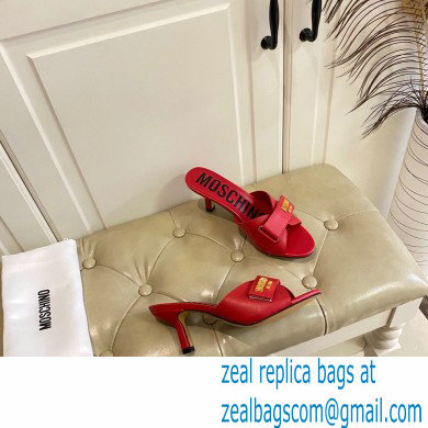 Moschino Heel 6.5cm Metal Logo foiled calfskin sandals Red 2023 - Click Image to Close