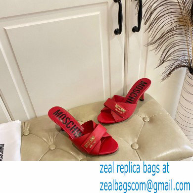 Moschino Heel 6.5cm Metal Logo foiled calfskin sandals Red 2023