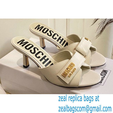 Moschino Heel 6.5cm Metal Logo foiled calfskin sandals White 2023 - Click Image to Close